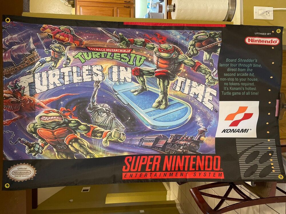 TMNT Turtles in Time 5' Flag Banner Poster Super Nintendo SNES Mutant Ninja
